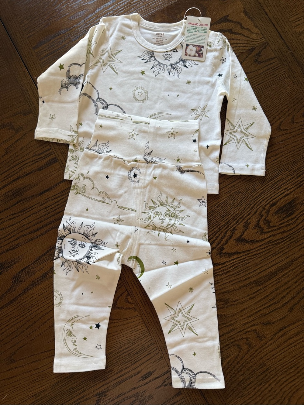 Organic Cotton Kids Pajama Set - Cream with Celestial Print